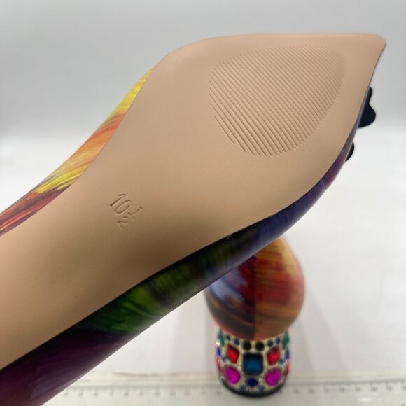 YDN Yellow Multi Pointed Toe Bow Pump Rhinestone Block Low Heel Butterfly Shoe - Picture 6 of 8